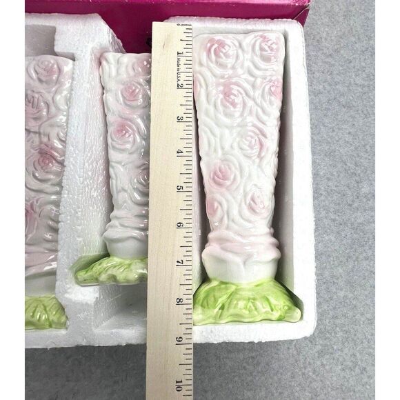 MACYS Candle Holders Ceramic Rose Dinner Set 3 + Candles Christmas Holiday NEW - Picture 8 of 11